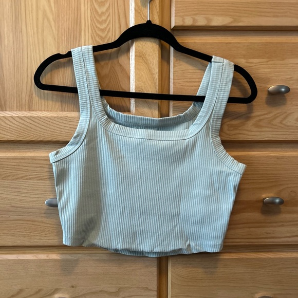 Madewell Luma Square Neck, Crop Tank Top — Green — Size Medium - Picture 2 of 4